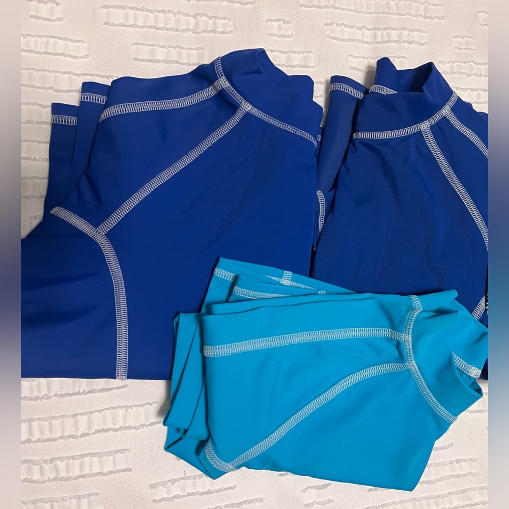 Land’s End Kid’s Blue & Teal Athletic Swim Tops - Set of 3 Size 5/6 Excel Condtn